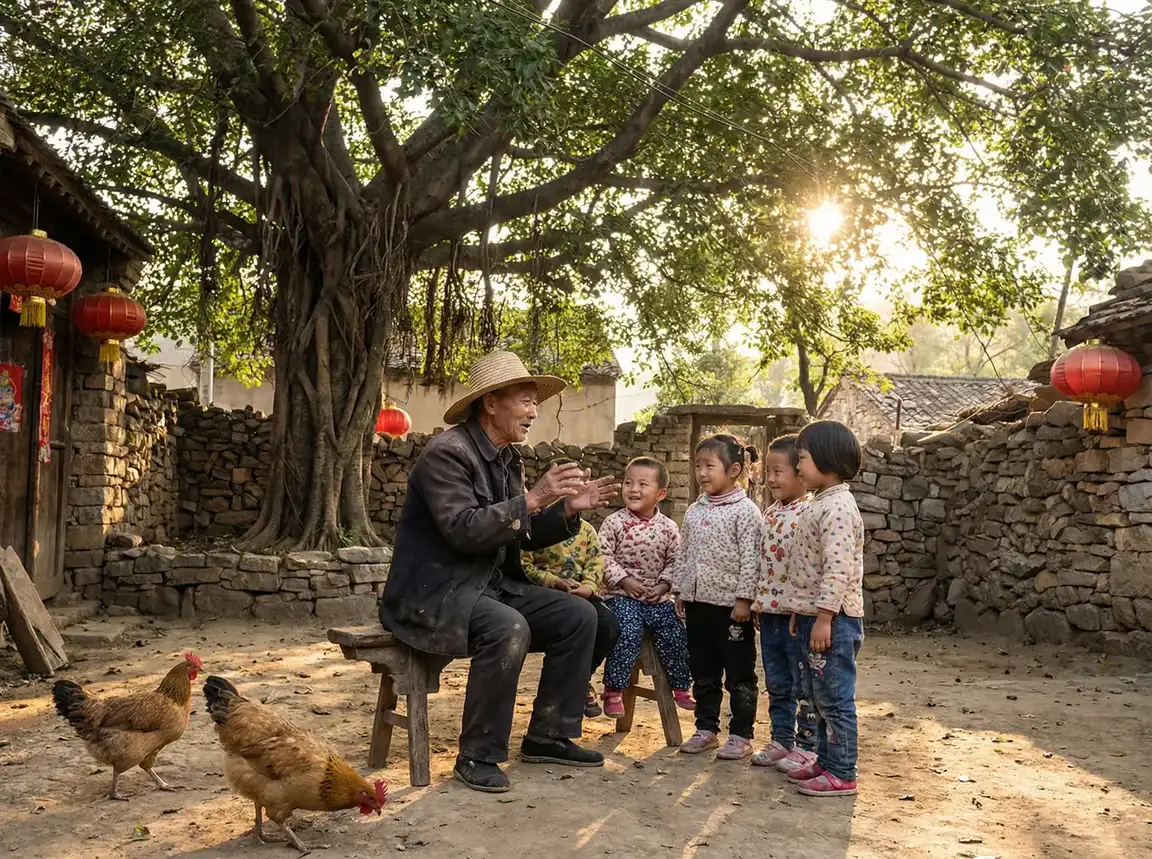 老人在大榕树下给孩子们讲故事 - 分界线电视剧全集在线观看 乡村记忆